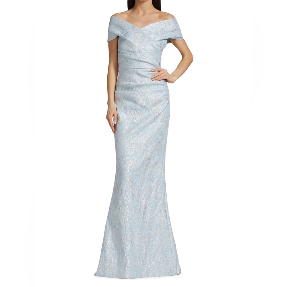 Teri Jon by Rickie Freeman
Metallic Jacquard Off-The-Shoulder Gown